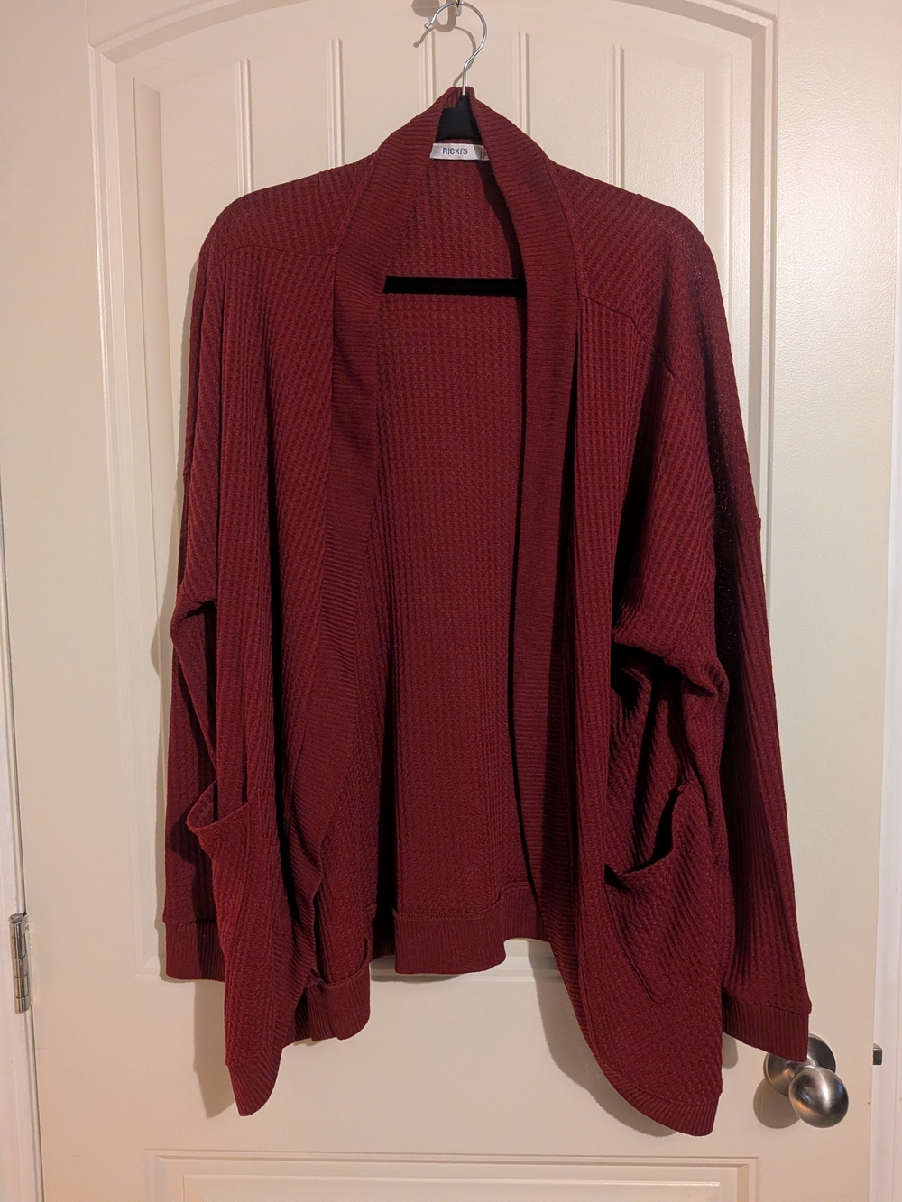 4/$45 - Cocoon Waffle Knit Lightweight Cardigan With Pockets